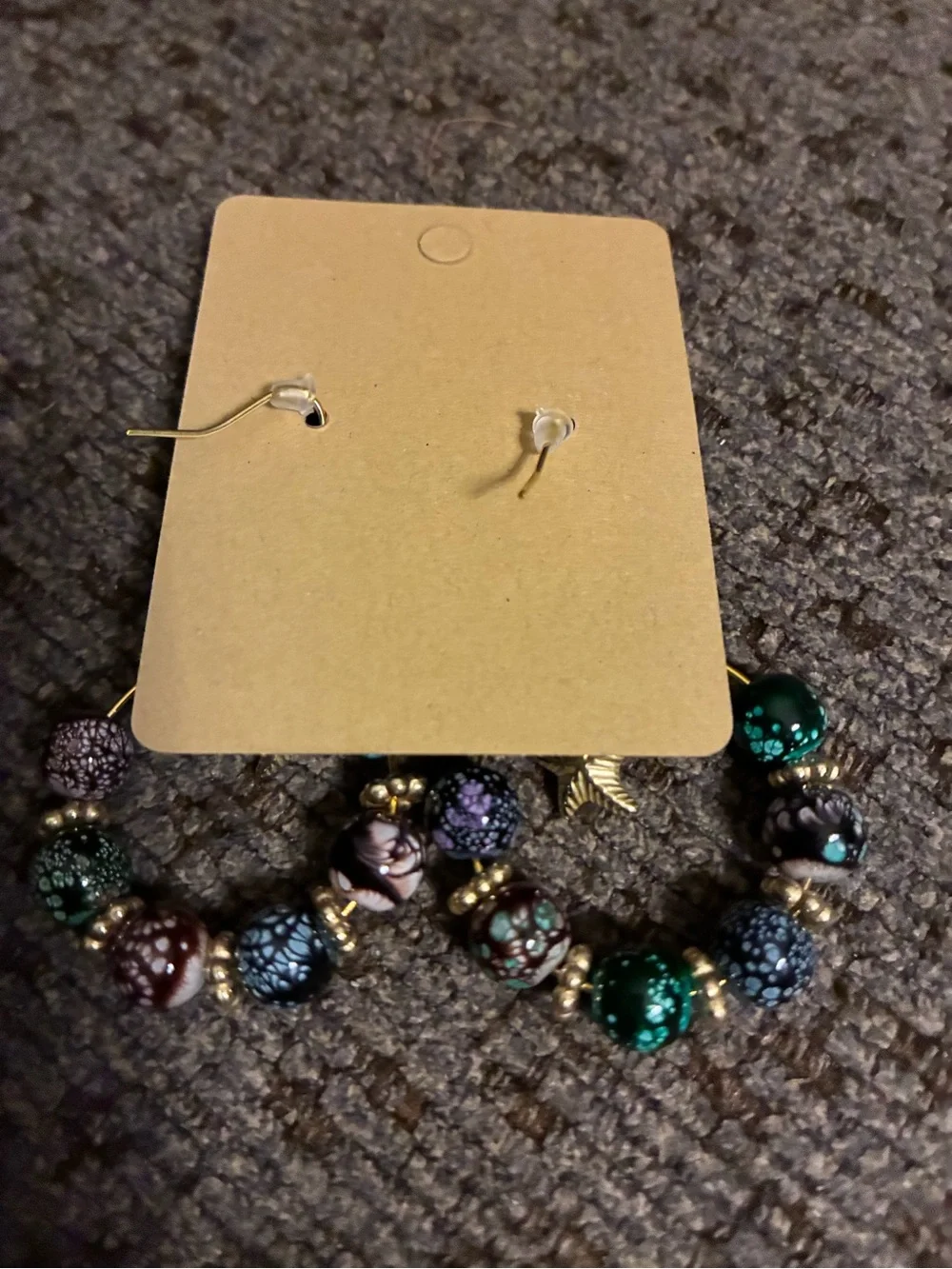 Handmade Gold Hoop Earrings with Multicolor Beads and Star Charm